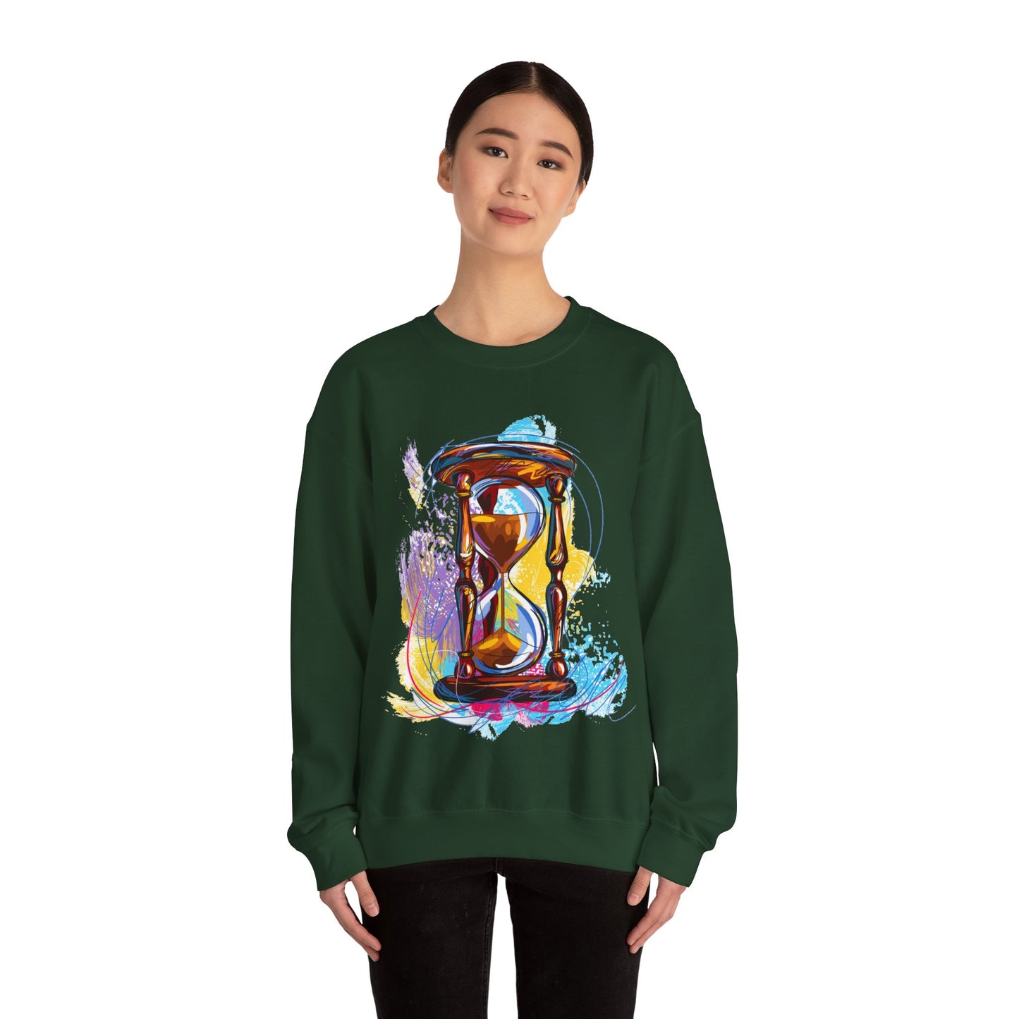 Unisex Heavy Blend Crewneck Sweatshirt, watercolor hourglass, colorful hourglass, time keeping, hourglass