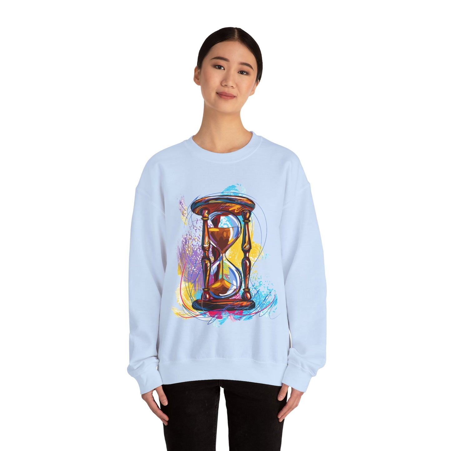 Unisex Heavy Blend Crewneck Sweatshirt, watercolor hourglass, colorful hourglass, time keeping, hourglass