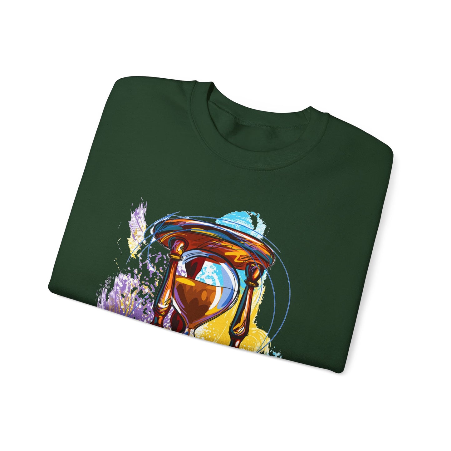 Unisex Heavy Blend Crewneck Sweatshirt, watercolor hourglass, colorful hourglass, time keeping, hourglass