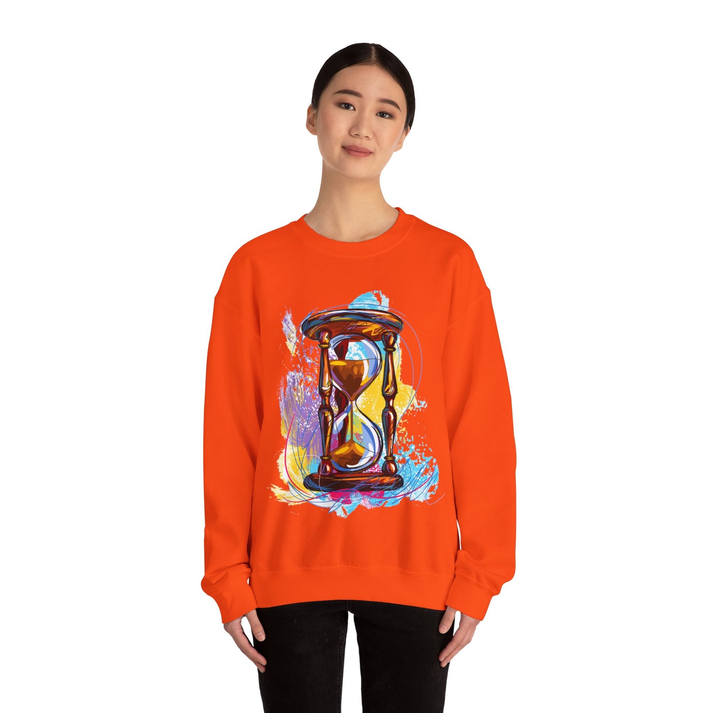 Unisex Heavy Blend Crewneck Sweatshirt, watercolor hourglass, colorful hourglass, time keeping, hourglass