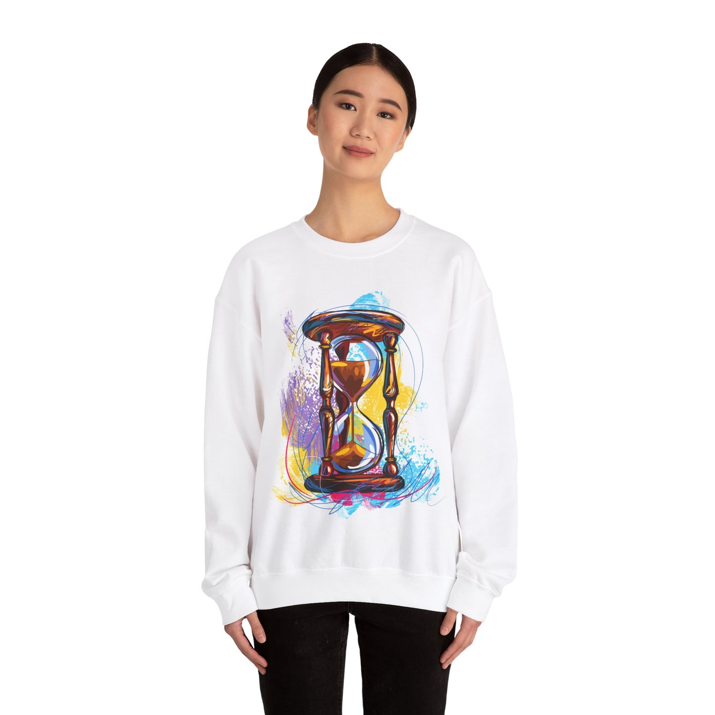 Unisex Heavy Blend Crewneck Sweatshirt, watercolor hourglass, colorful hourglass, time keeping, hourglass