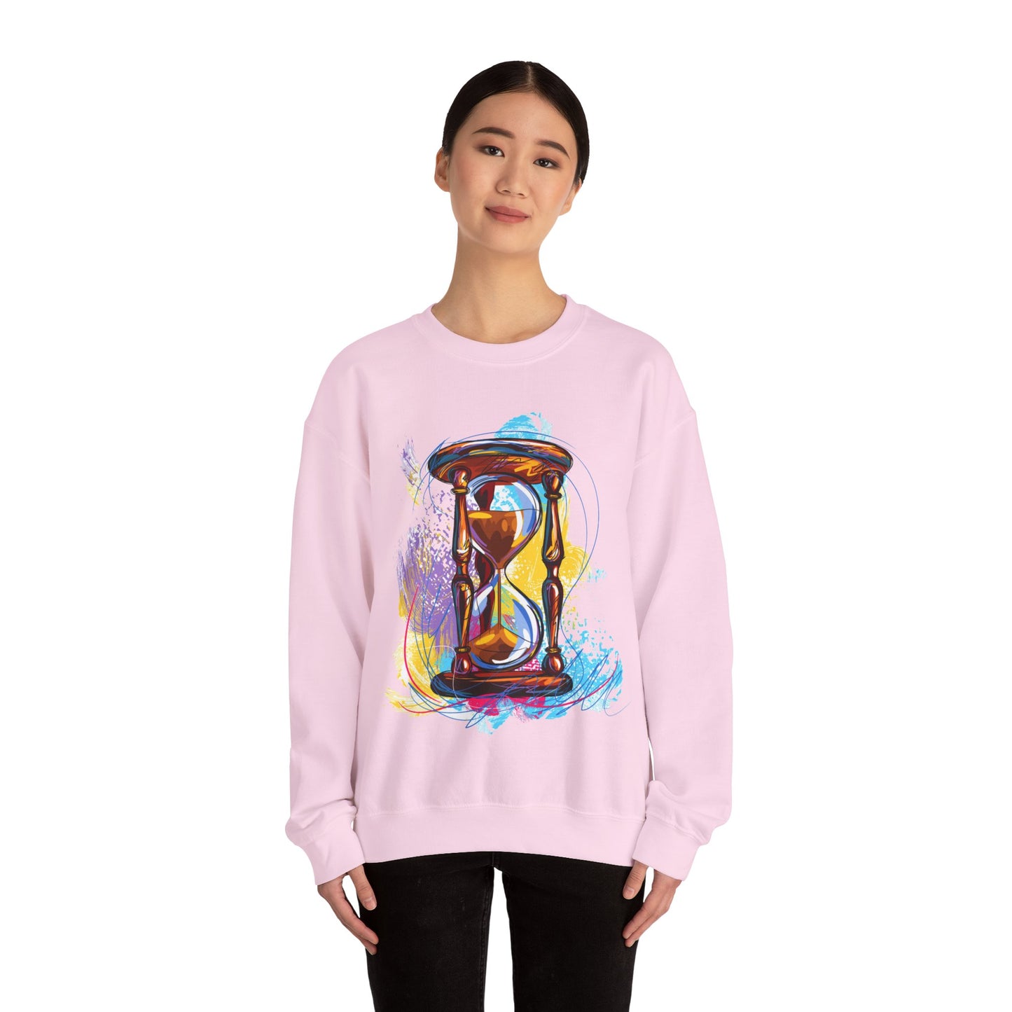 Unisex Heavy Blend Crewneck Sweatshirt, watercolor hourglass, colorful hourglass, time keeping, hourglass