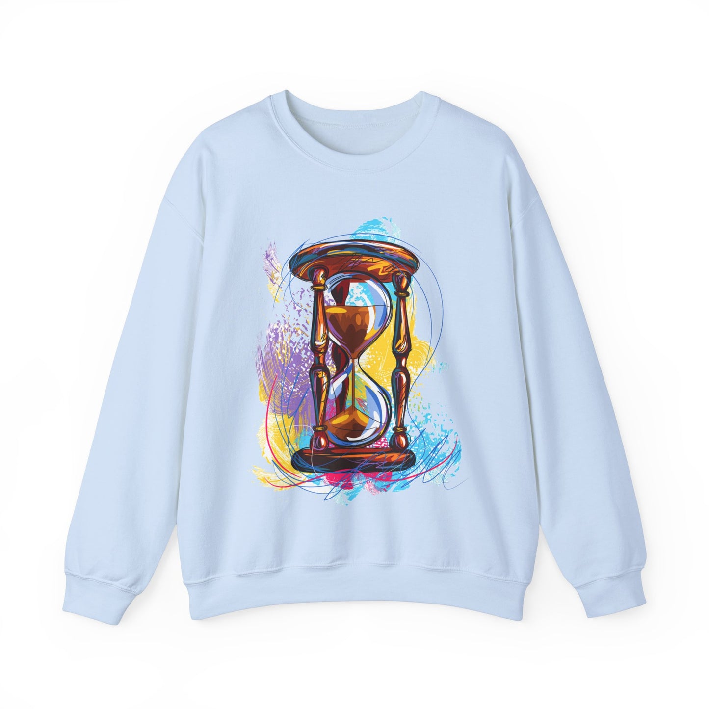Unisex Heavy Blend Crewneck Sweatshirt, watercolor hourglass, colorful hourglass, time keeping, hourglass