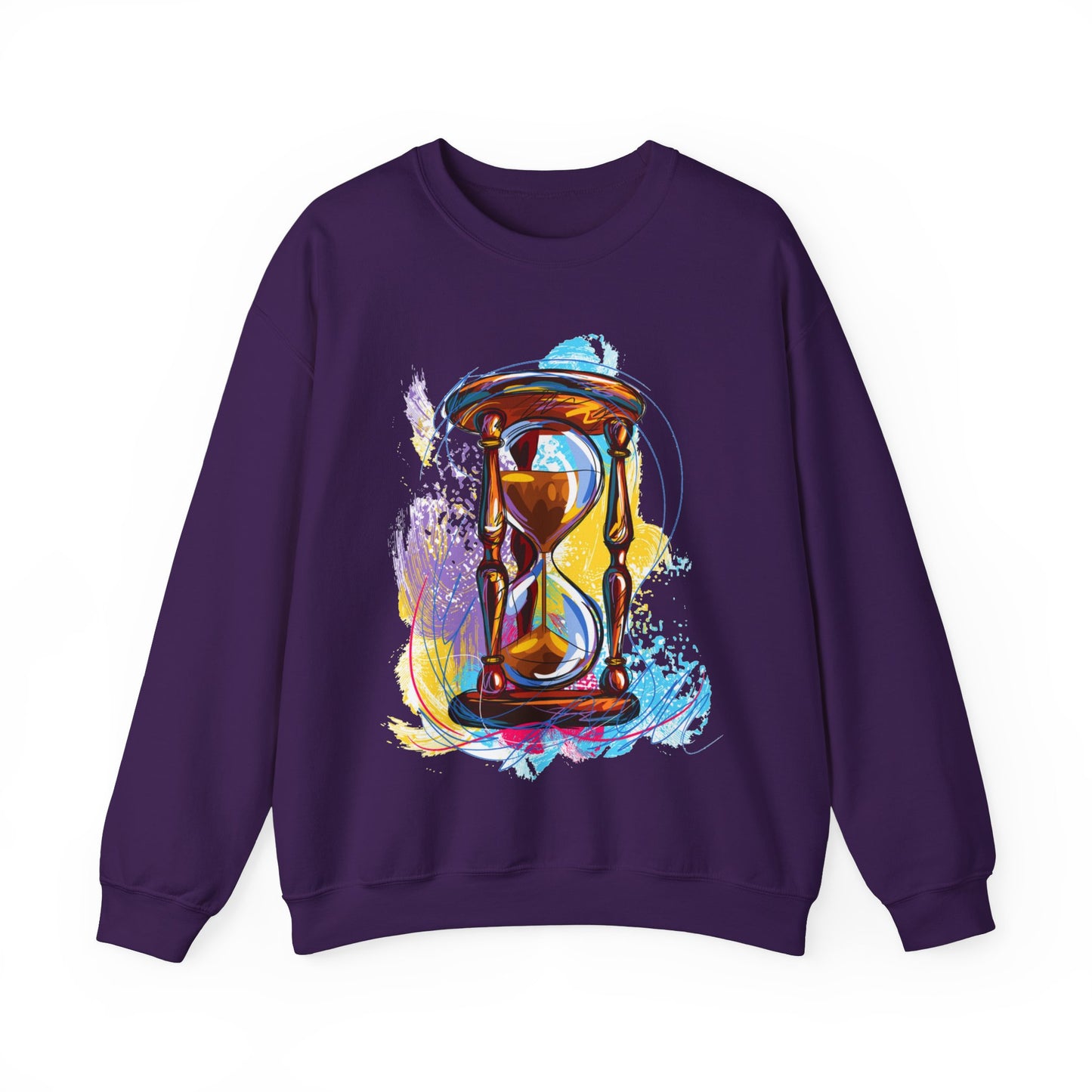 Unisex Heavy Blend Crewneck Sweatshirt, watercolor hourglass, colorful hourglass, time keeping, hourglass