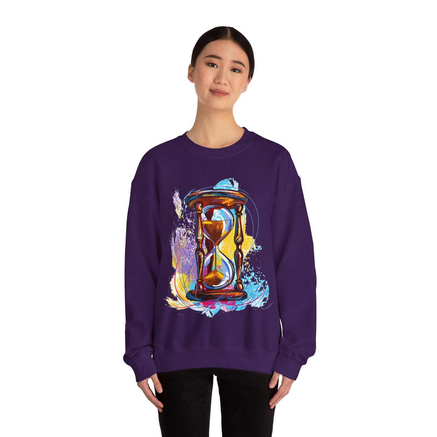Unisex Heavy Blend Crewneck Sweatshirt, watercolor hourglass, colorful hourglass, time keeping, hourglass