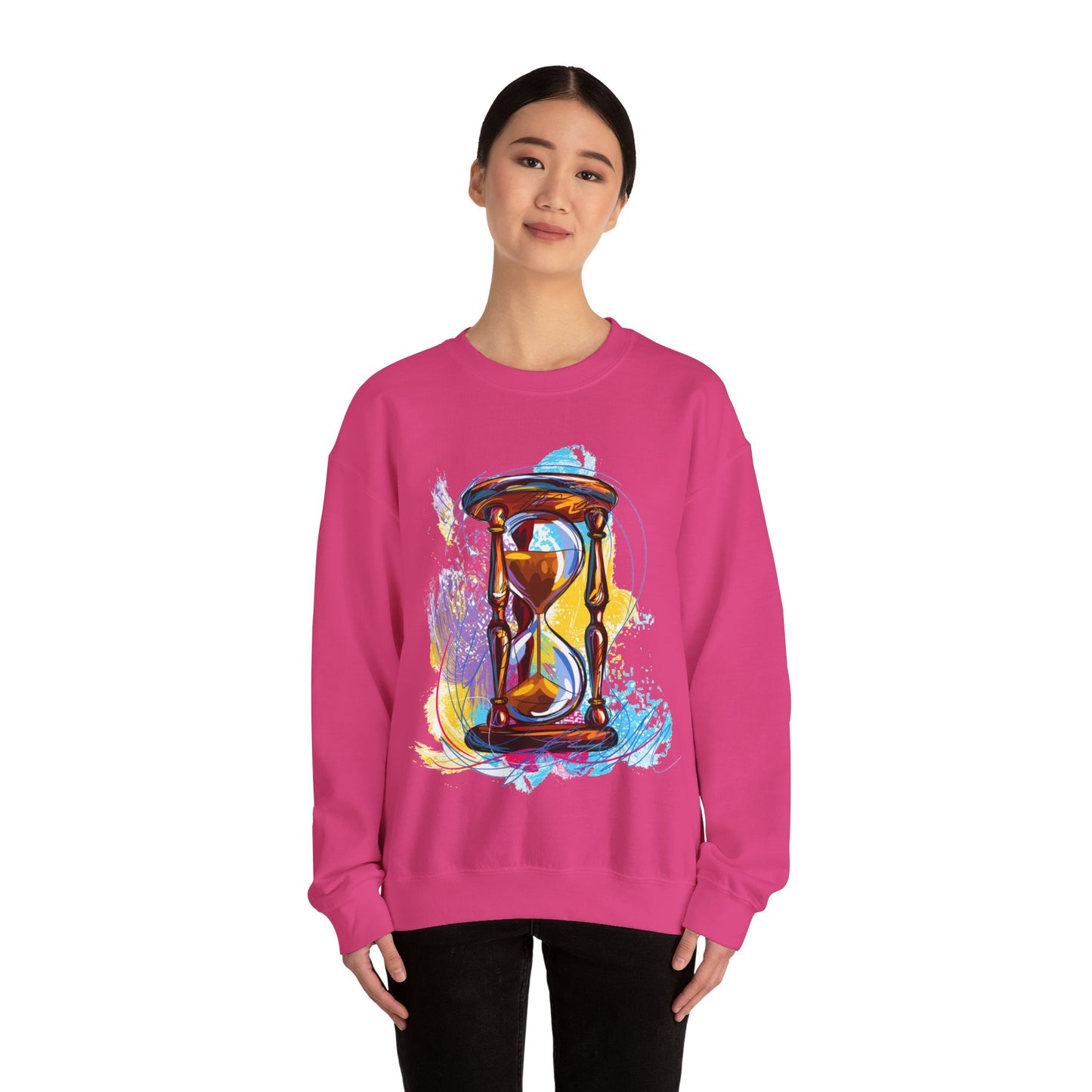 Unisex Heavy Blend Crewneck Sweatshirt, watercolor hourglass, colorful hourglass, time keeping, hourglass