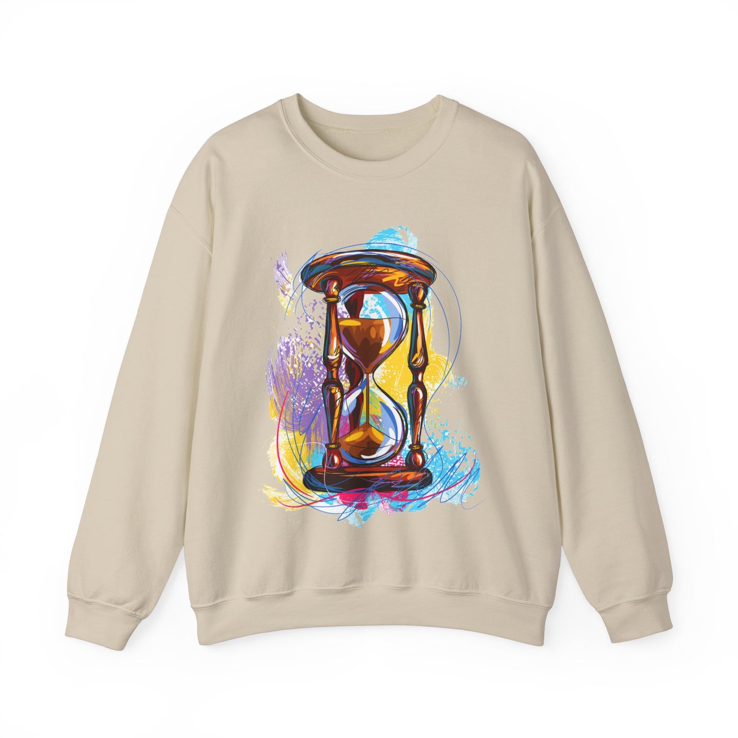 Unisex Heavy Blend Crewneck Sweatshirt, watercolor hourglass, colorful hourglass, time keeping, hourglass
