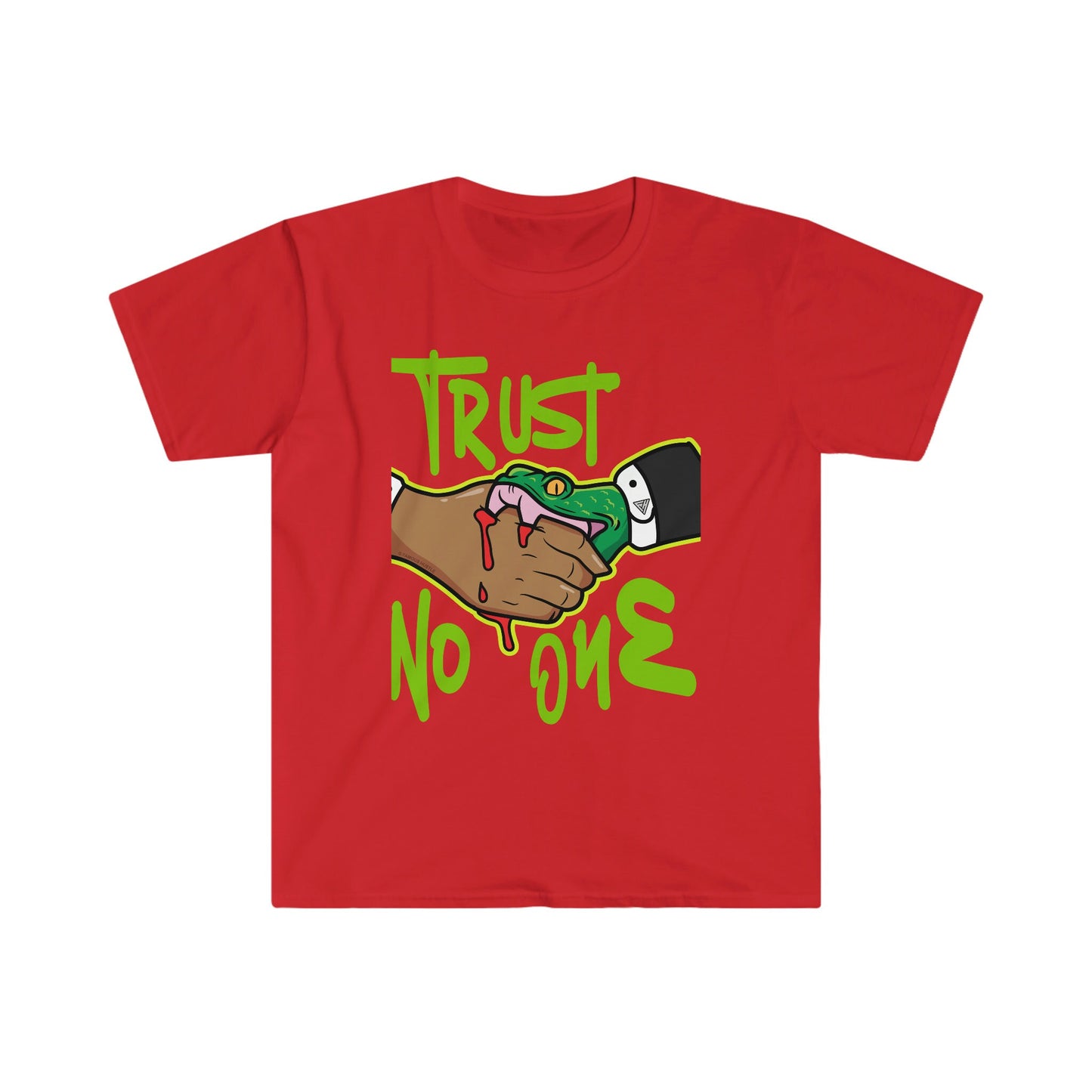 Unisex Softstyle T-Shirt, Snake handshake, Trust no one, Snake, Hand