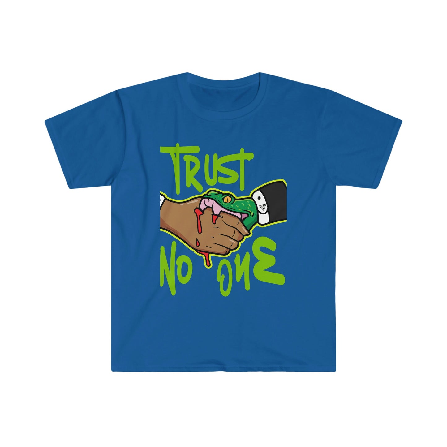 Unisex Softstyle T-Shirt, Snake handshake, Trust no one, Snake, Hand