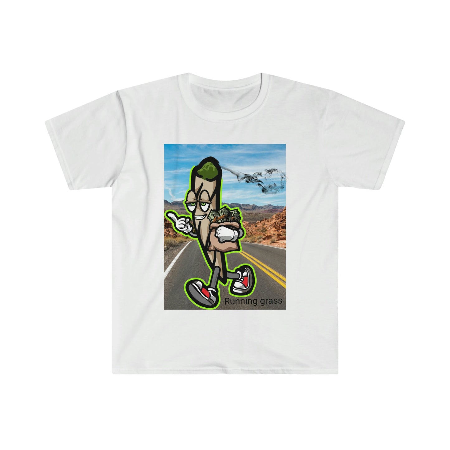 Unisex Softstyle T-Shirt, Running grass, weed, road, walking, money