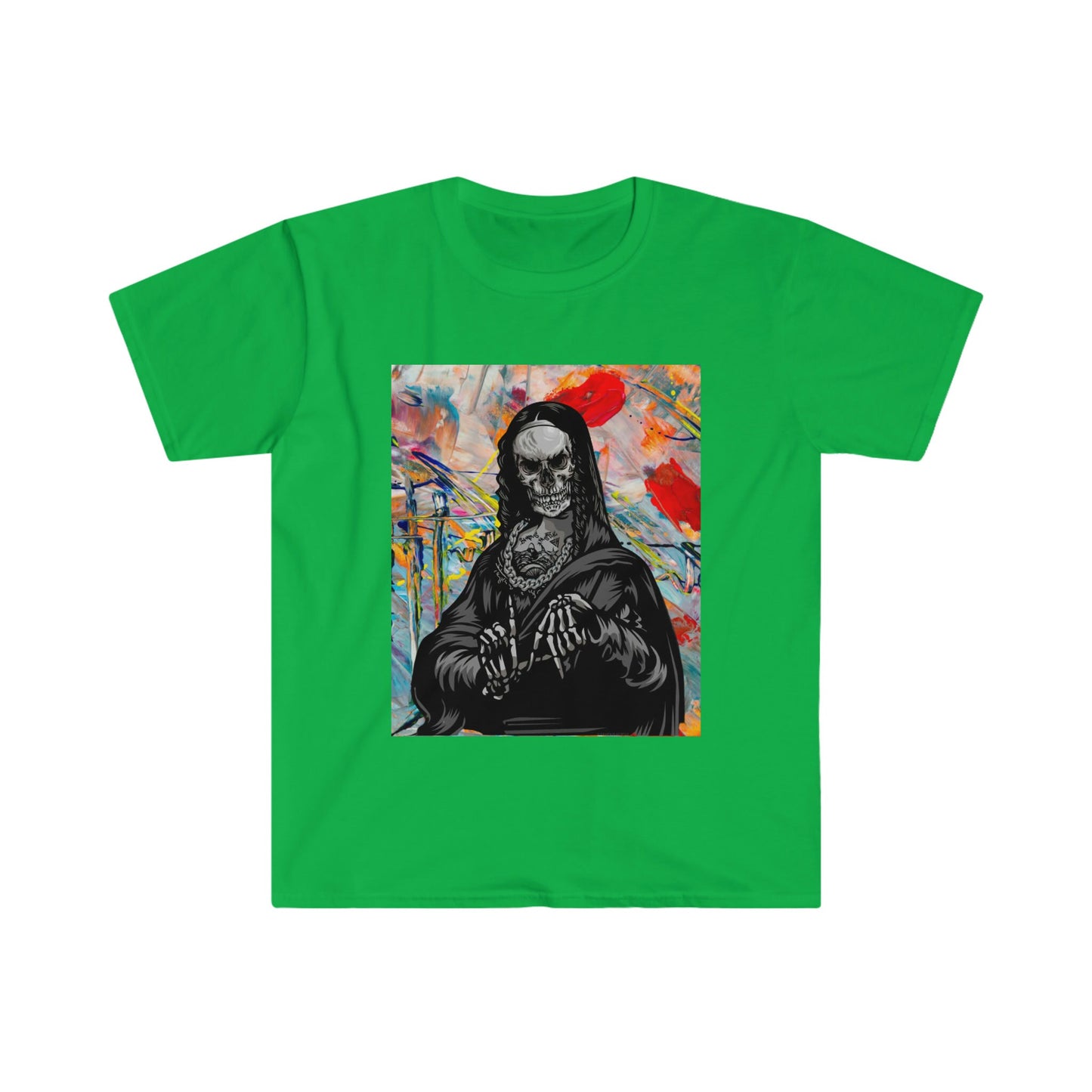 Unisex Softstyle T-Shirt, skull mona lisa, painting of mona lisa, painting
