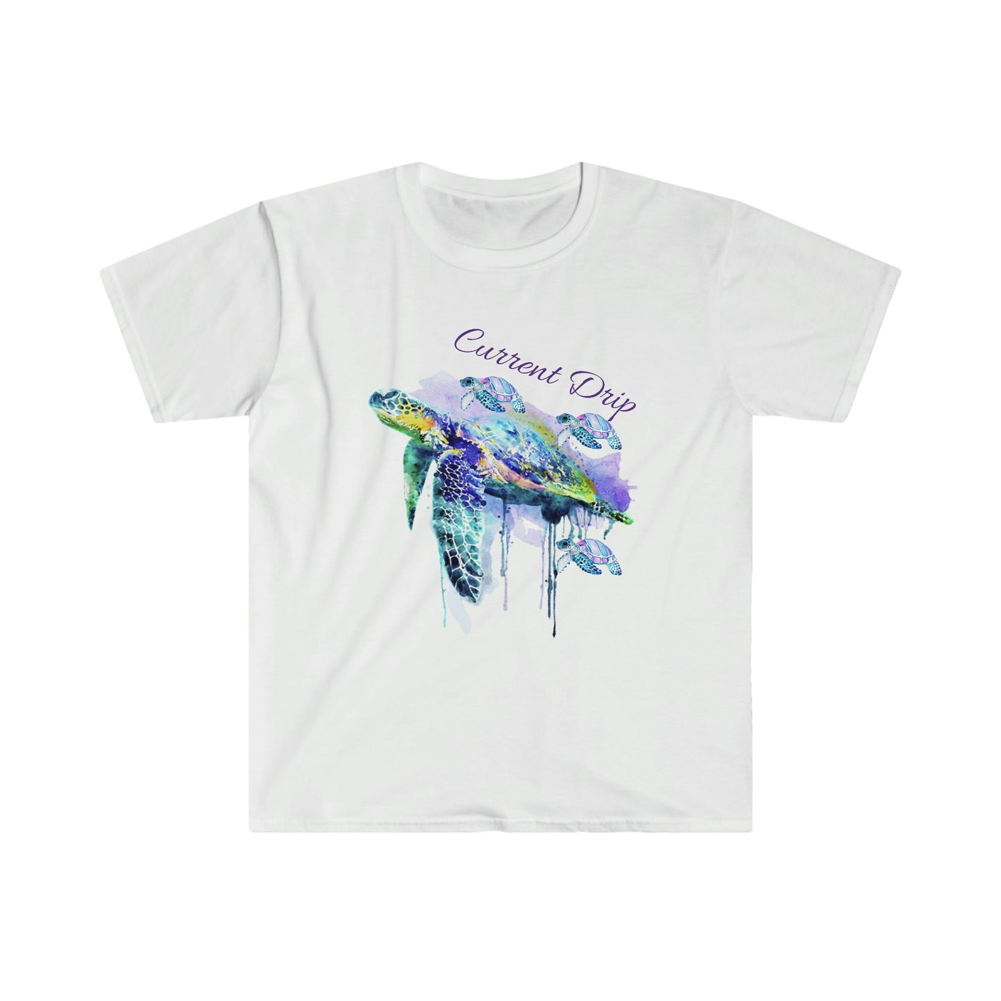 Unisex Softstyle T-Shirt, Turtles, watercolor, baby turtles, drifting, current, ocean, sea turtles
