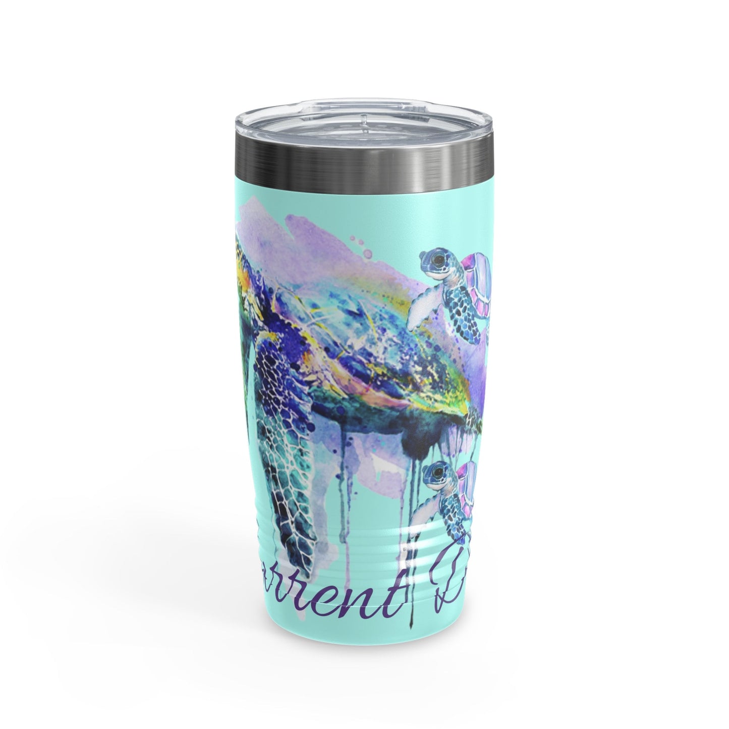 Ringneck Tumbler, 20oz, Watercolors, sea turtle, baby sea turtle, ocean turtle, water, paint