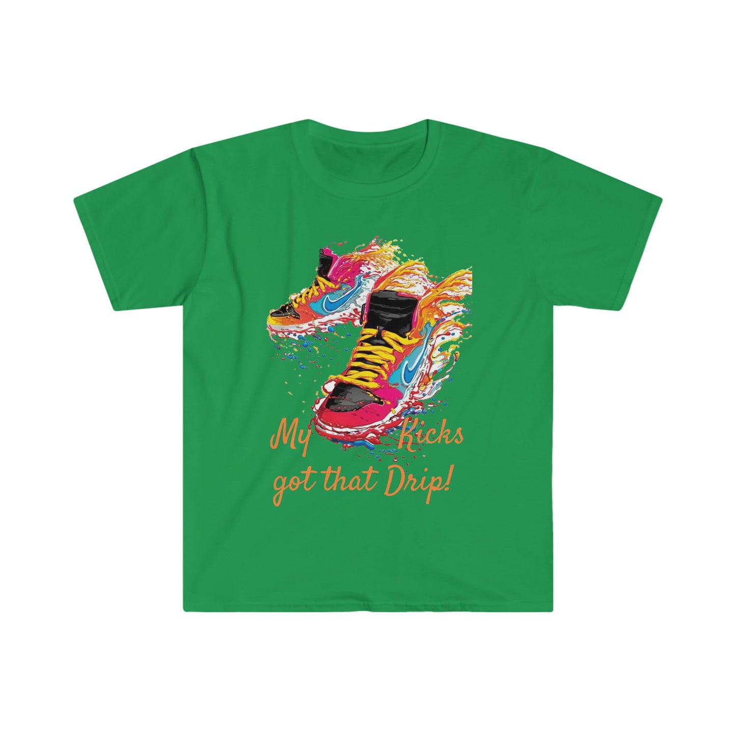 Unisex Softstyle T-Shirt, Dripping kicks, fresh kicks, sneakers, colorful sneakers, bright colors nikes