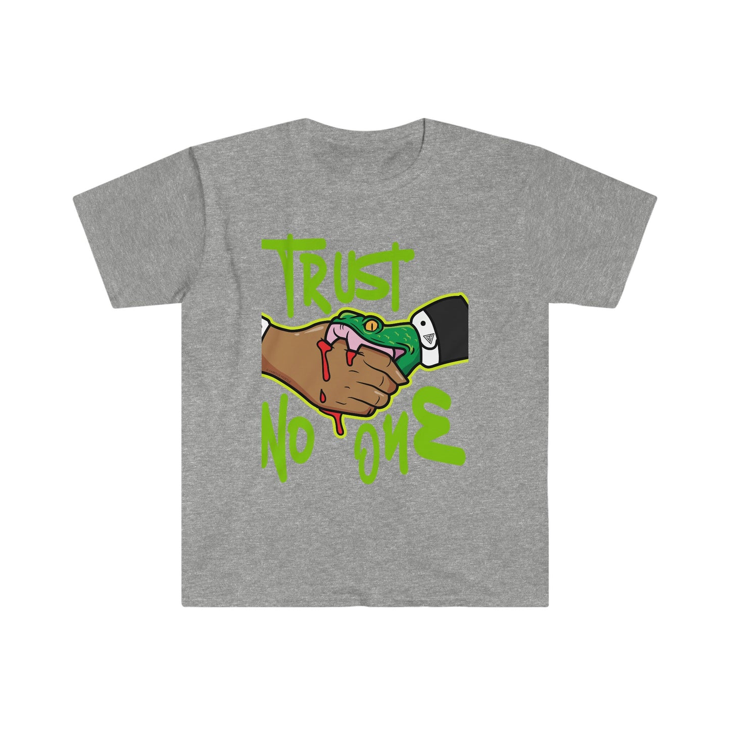 Unisex Softstyle T-Shirt, Snake handshake, Trust no one, Snake, Hand