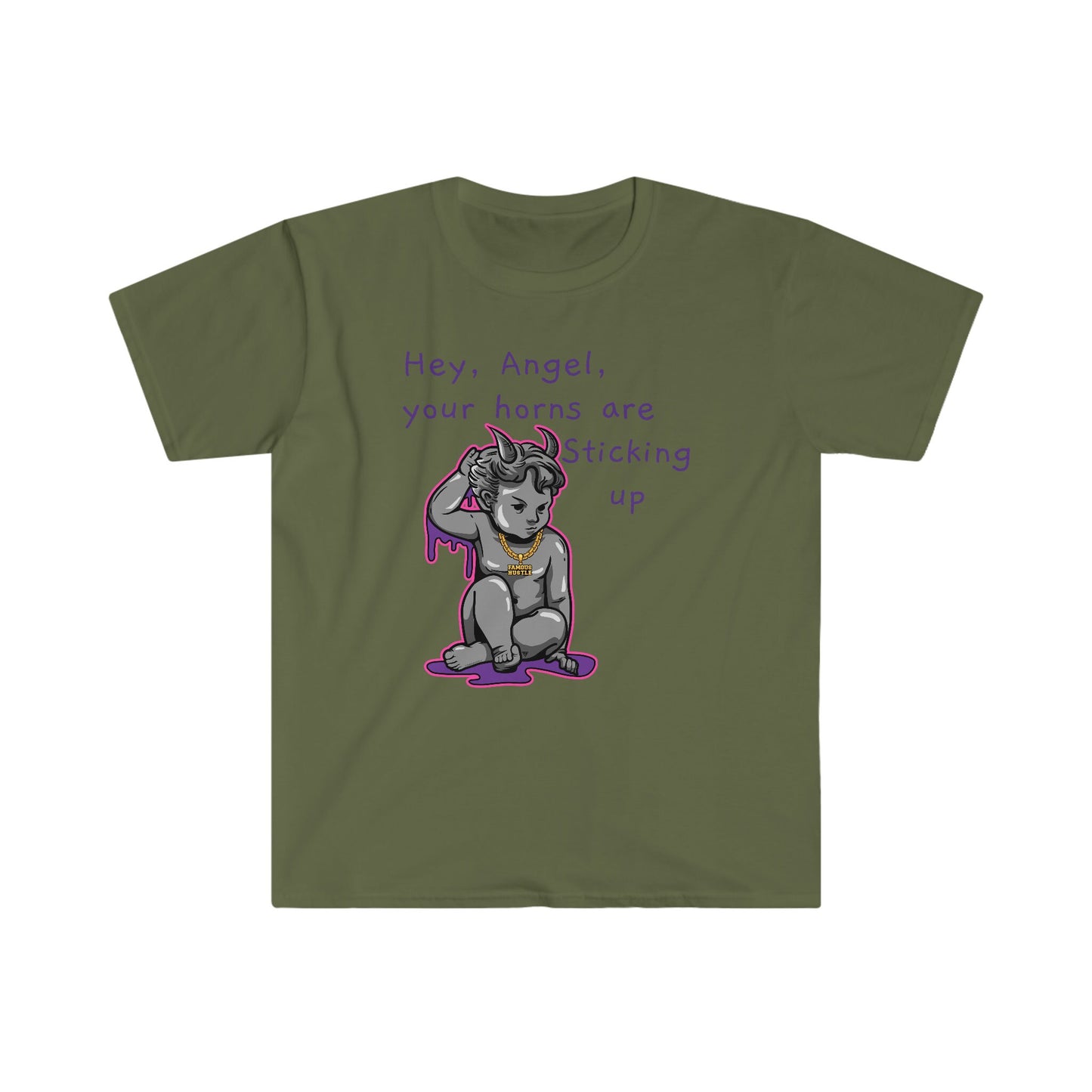 Unisex Softstyle T-Shirt, Horns, demon, gangster, statue, hustle