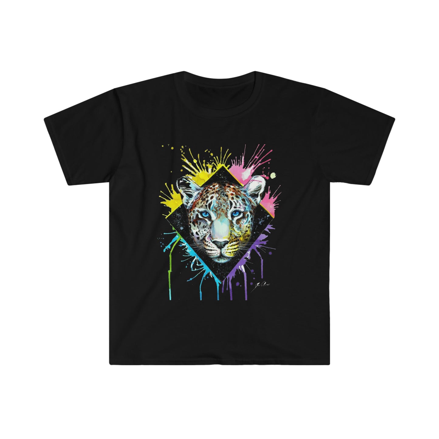Unisex Softstyle T-Shirt, Jaguar, watercolor, animal print, colors, wild animal, endangered animal, unique blue eyes