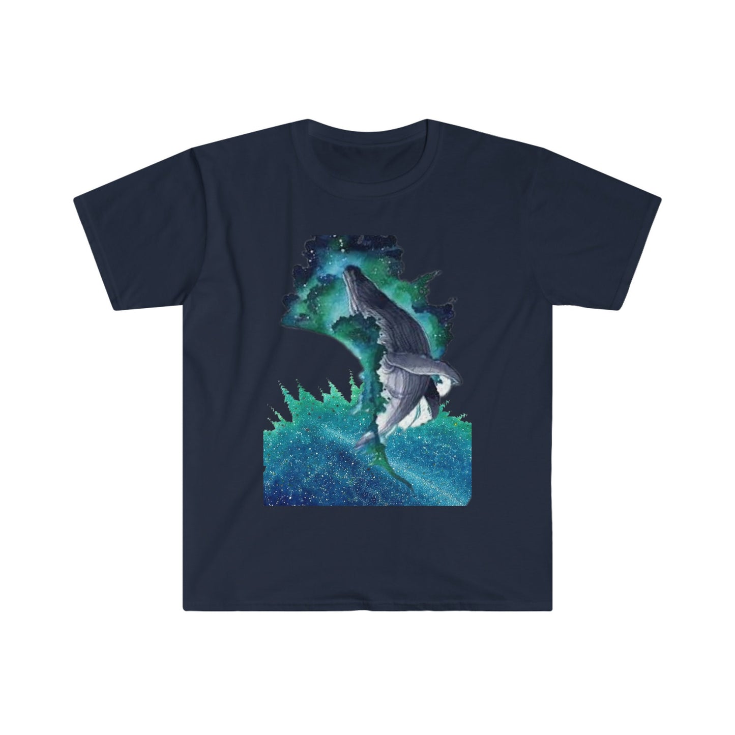 Unisex Softstyle T-Shirt, Starry night whale, whale, night sky, watercolor whale