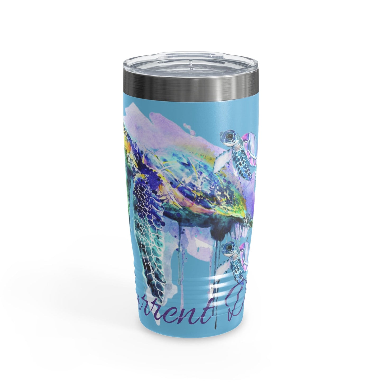 Ringneck Tumbler, 20oz, Watercolors, sea turtle, baby sea turtle, ocean turtle, water, paint