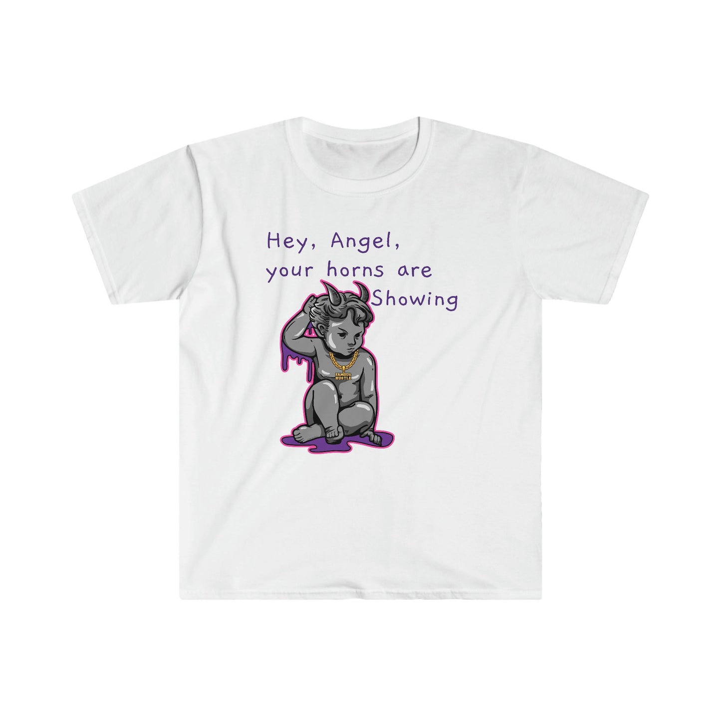 Unisex Softstyle T-Shirt, Horns, demon, gangster, statue, hustle