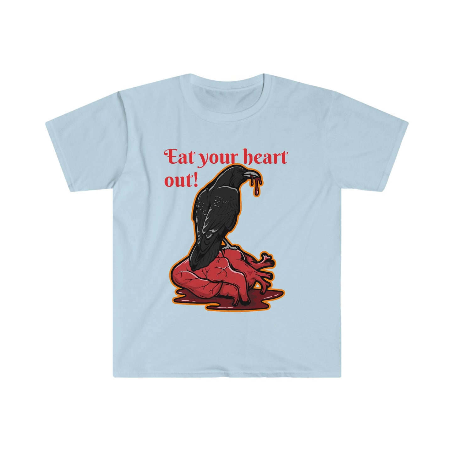 Unisex Softstyle T-Shirt, Raven, bleeding heart, dripping heart bloody heart, bird