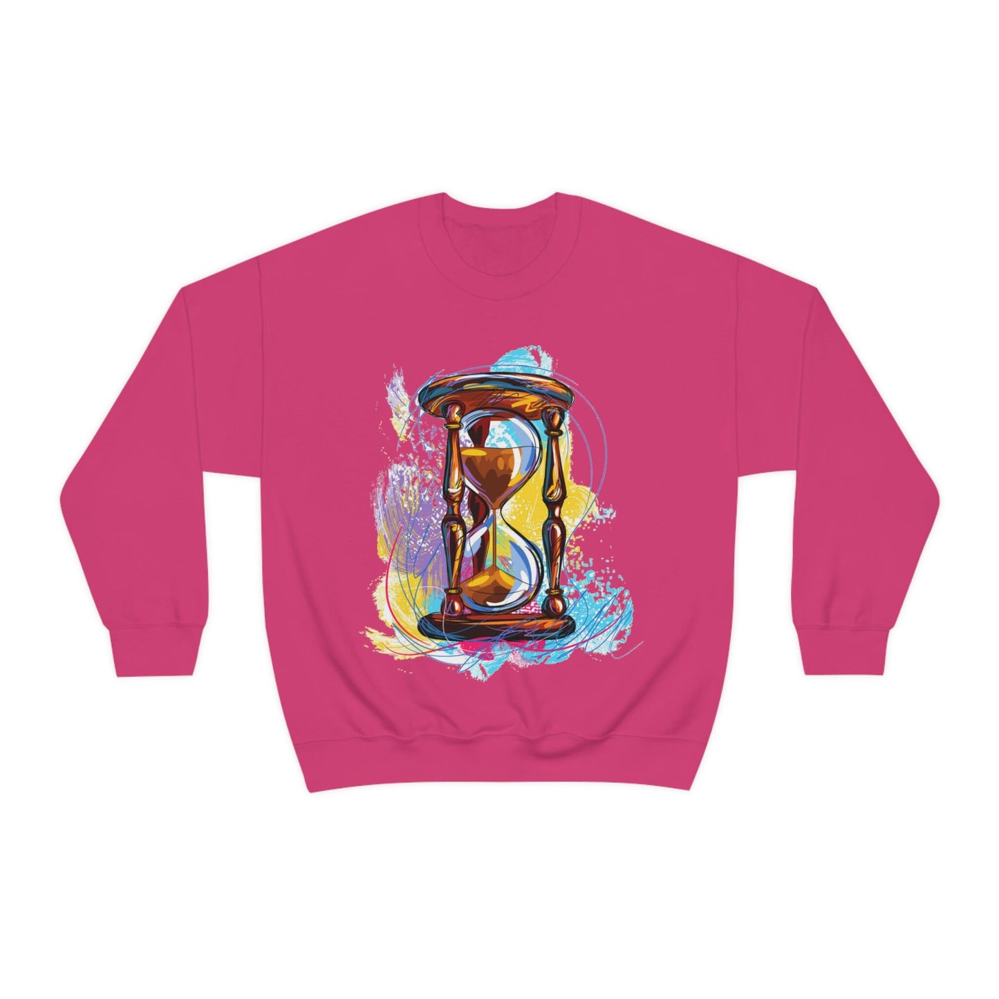 Crewneck Sweatshirt, watercolor hourglass, colorful hourglass, time keeping, hourglass
