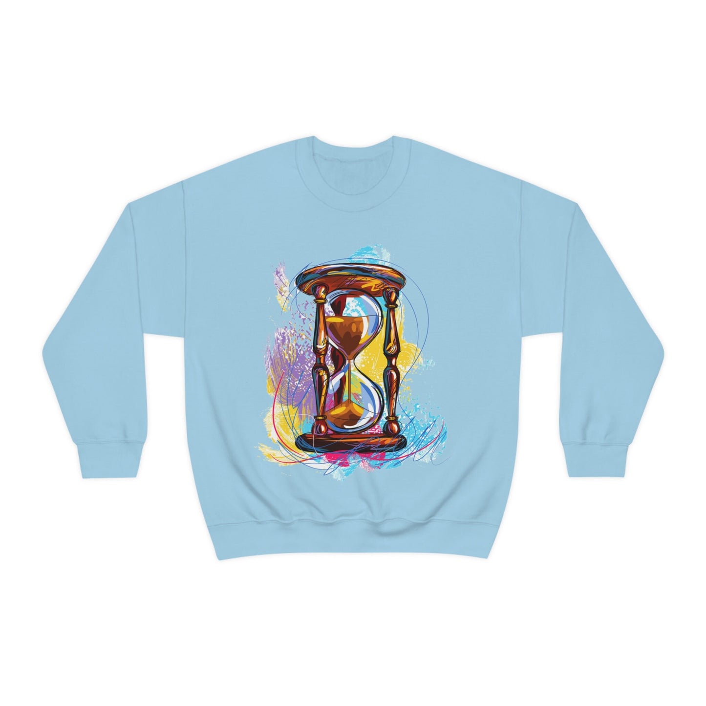 Crewneck Sweatshirt, watercolor hourglass, colorful hourglass, time keeping, hourglass