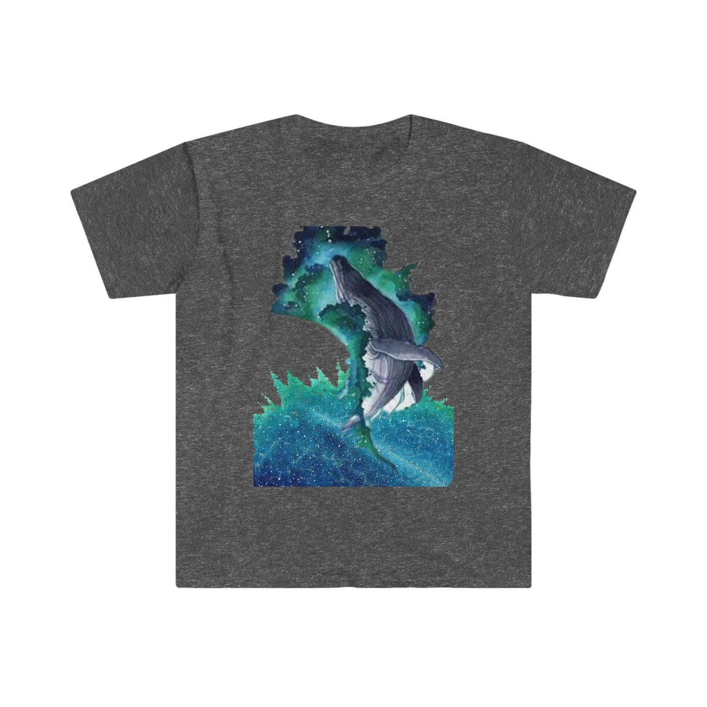 Unisex Softstyle T-Shirt, Starry night whale, whale, night sky, watercolor whale