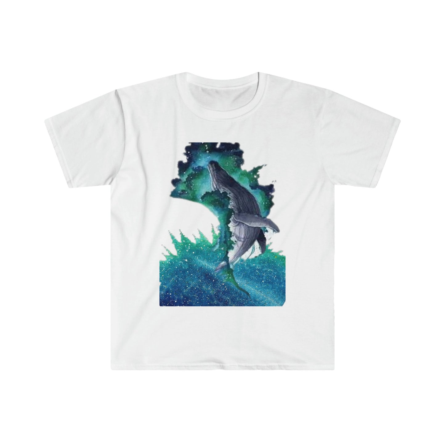Unisex Softstyle T-Shirt, Starry night whale, whale, night sky, watercolor whale
