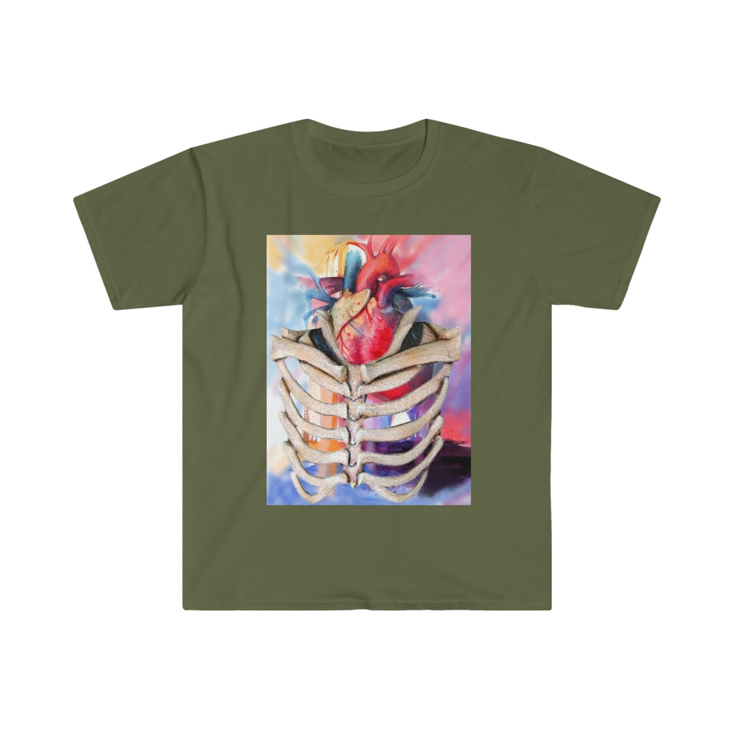 Unisex Softstyle T-Shirt, watercolor heart, rib cage, heart ribcage, watercolor