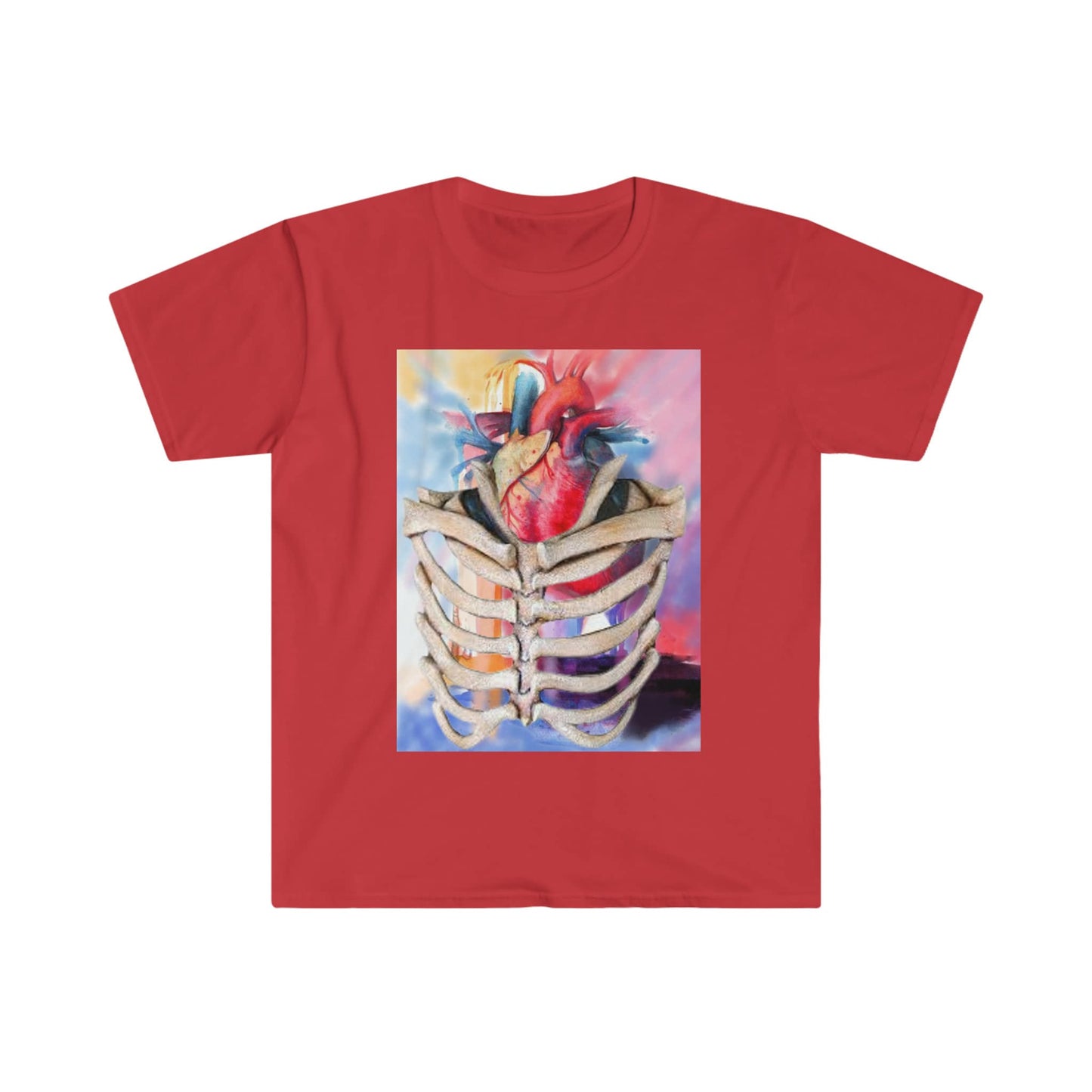 Unisex Softstyle T-Shirt, watercolor heart, rib cage, heart ribcage, watercolor
