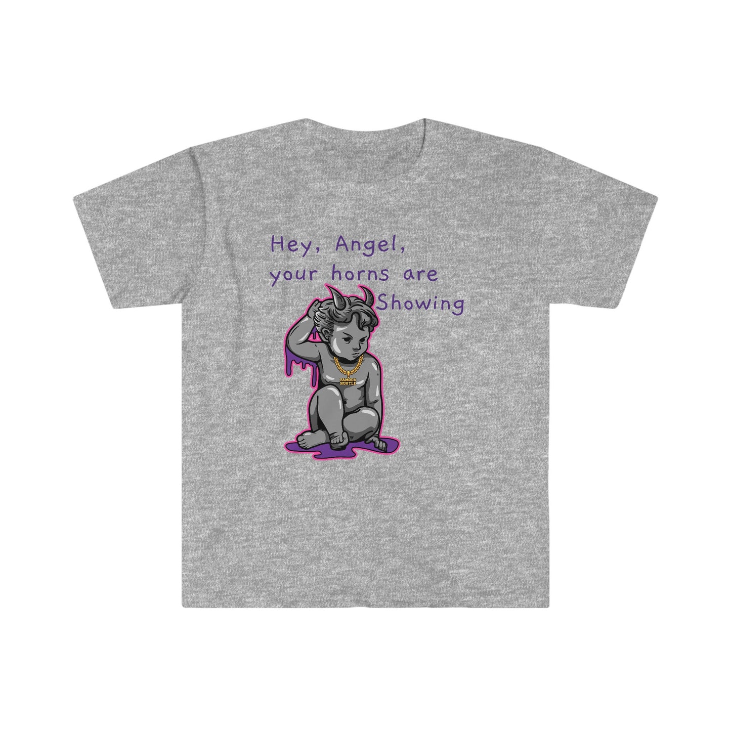 Unisex Softstyle T-Shirt, Horns, demon, gangster, statue, hustle