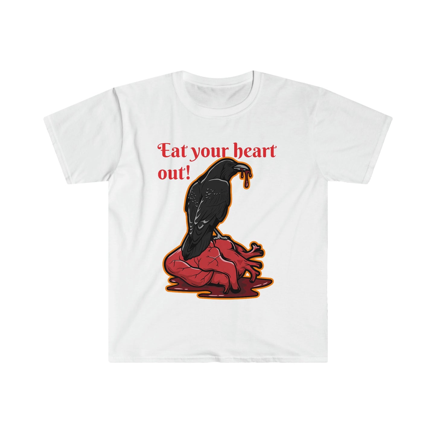 Unisex Softstyle T-Shirt, Raven, bleeding heart, dripping heart bloody heart, bird