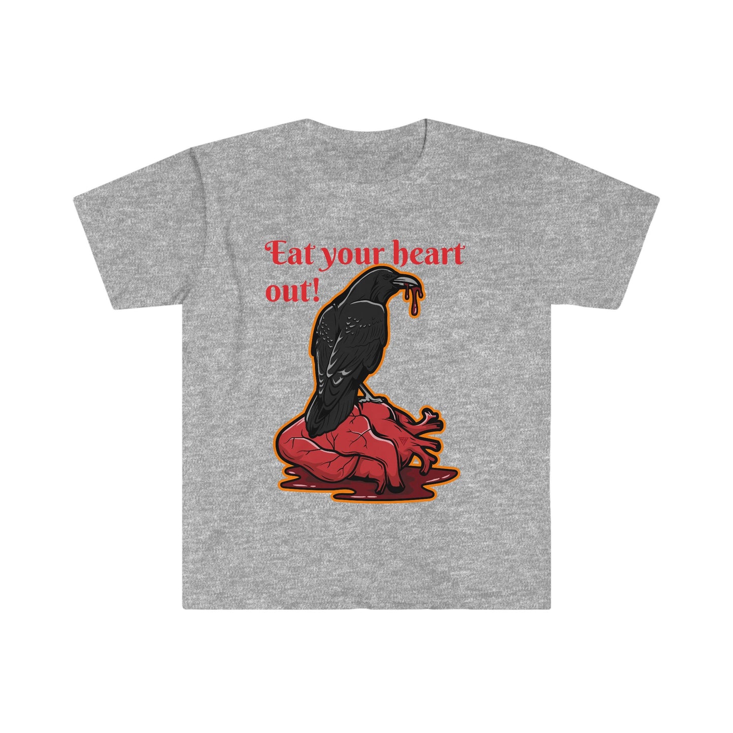 Unisex Softstyle T-Shirt, Raven, bleeding heart, dripping heart bloody heart, bird