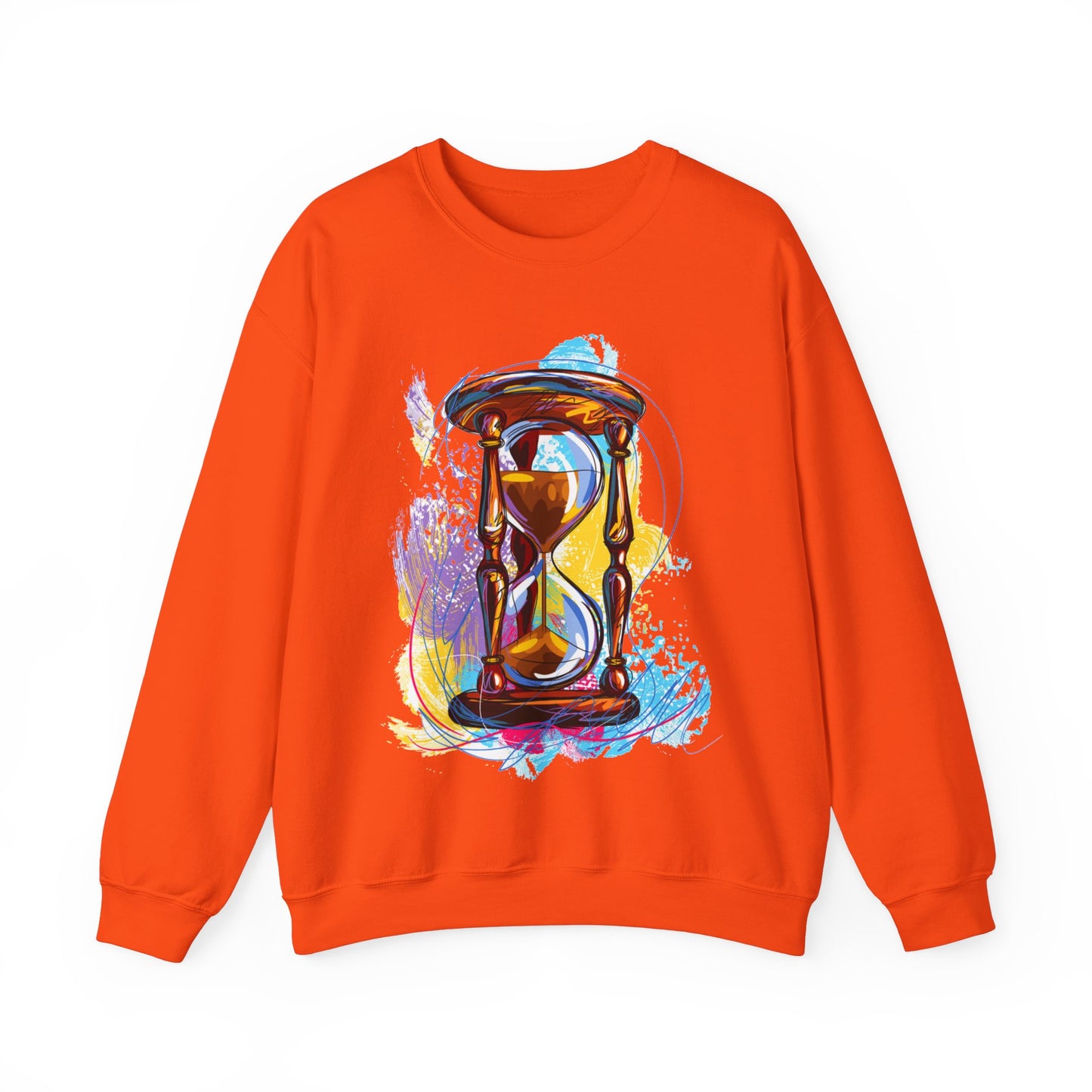 Unisex Heavy Blend Crewneck Sweatshirt, watercolor hourglass, colorful hourglass, time keeping, hourglass