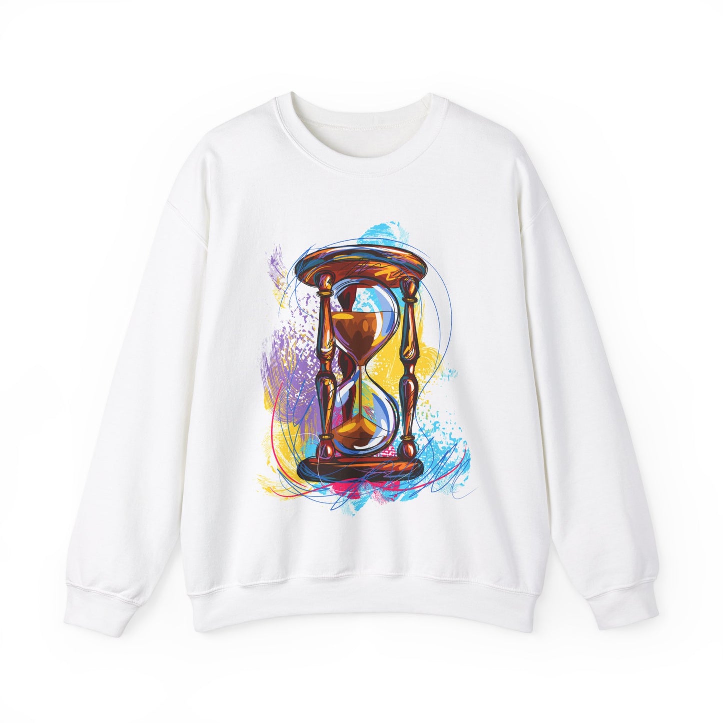 Unisex Heavy Blend Crewneck Sweatshirt, watercolor hourglass, colorful hourglass, time keeping, hourglass
