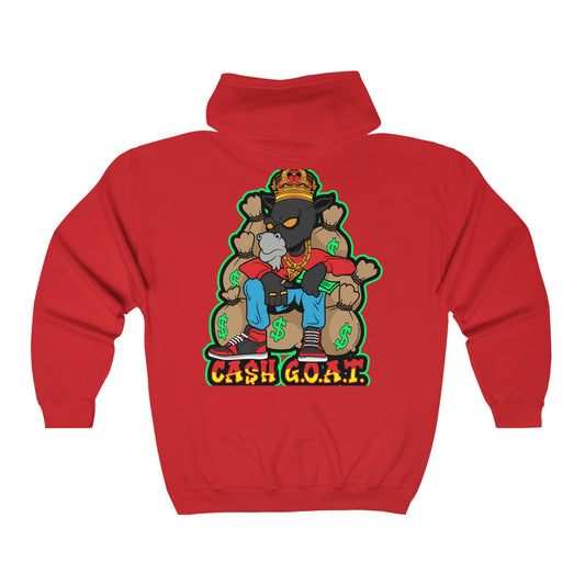 Unisex Heavy Blend Full Zip Hooded Sweatshirt, Greatest of all time, GOAT, Hoodie Red, Drip