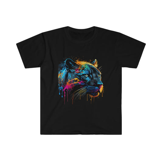 Unisex Softstyle T-Shirt, panther, colorful animal, cat, watercolors, paint