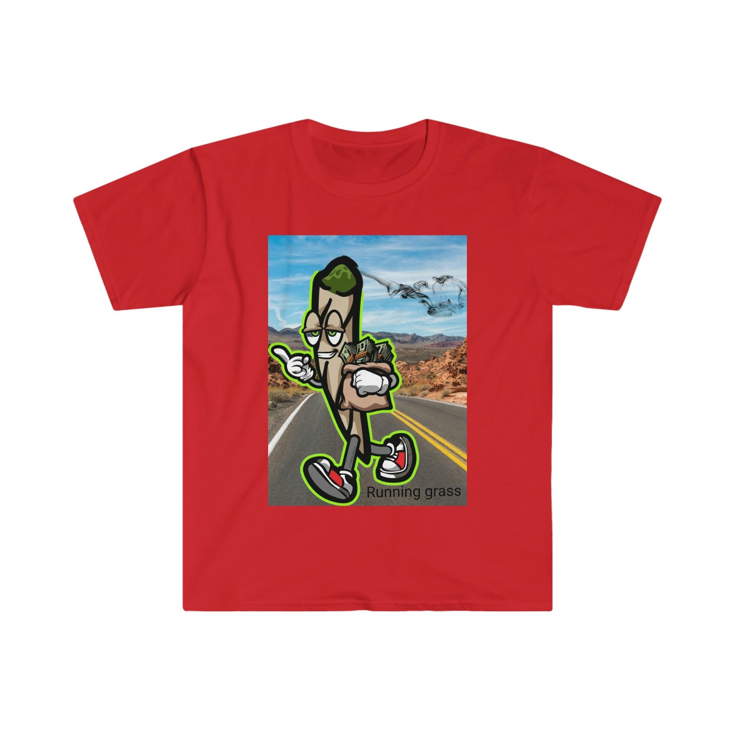 Unisex Softstyle T-Shirt, Running grass, weed, road, walking, money