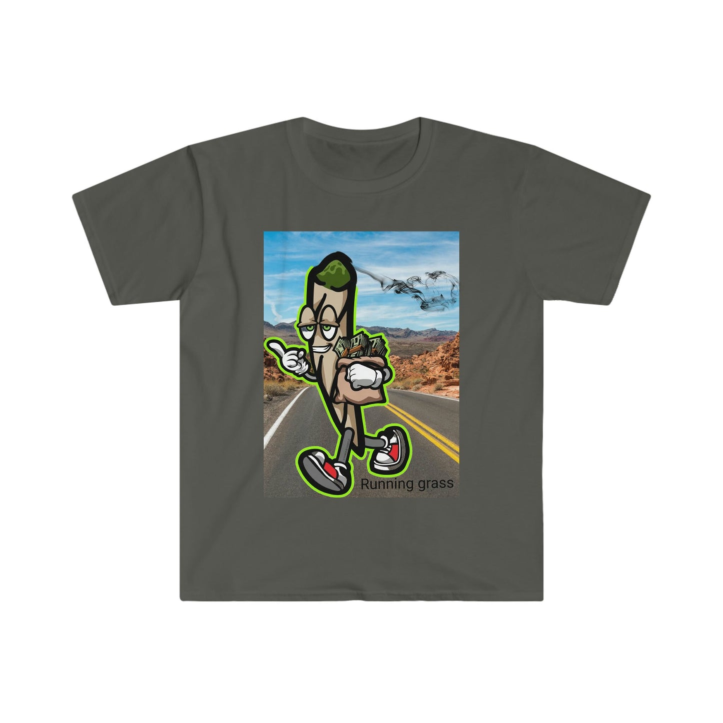 Unisex Softstyle T-Shirt, Running grass, weed, road, walking, money