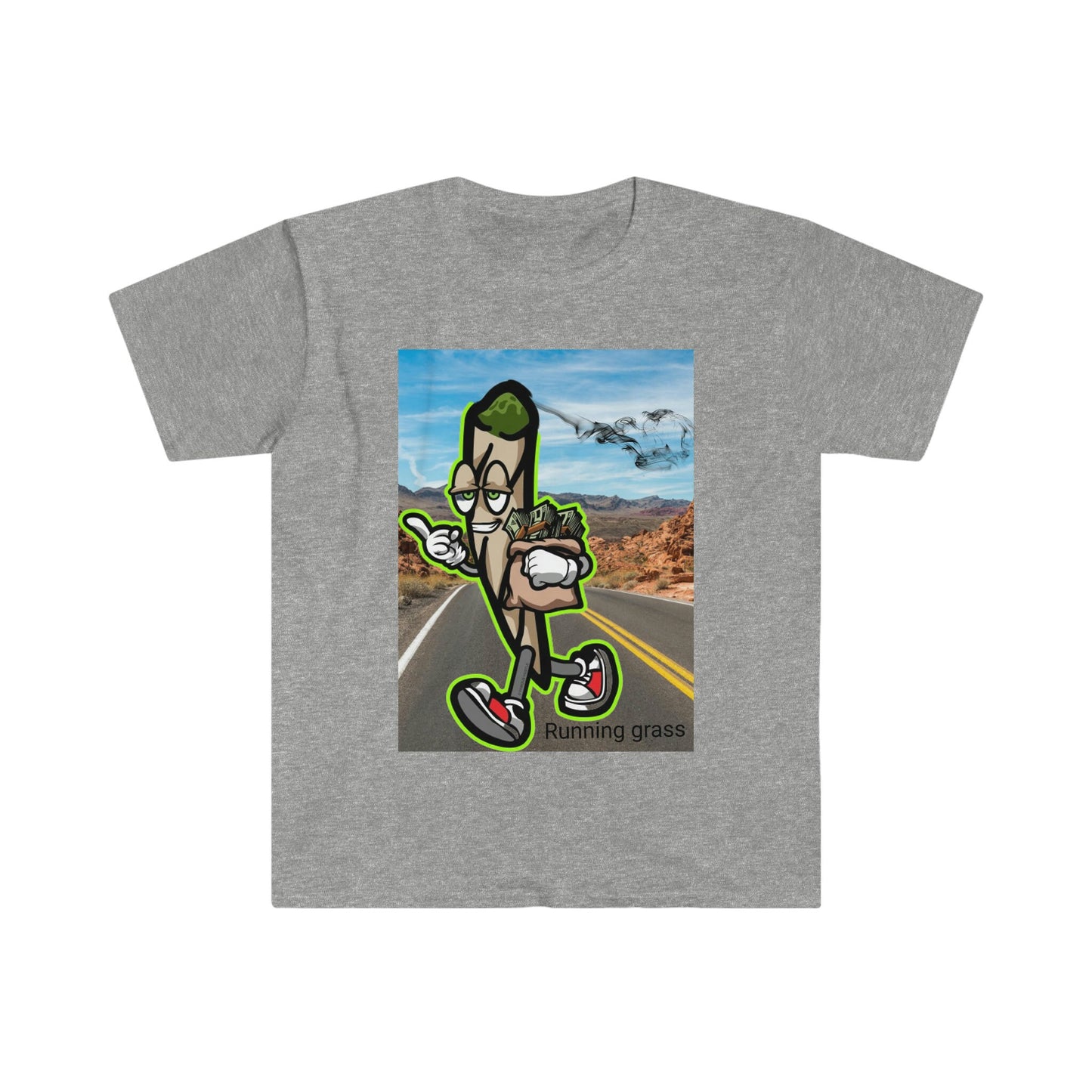 Unisex Softstyle T-Shirt, Running grass, weed, road, walking, money
