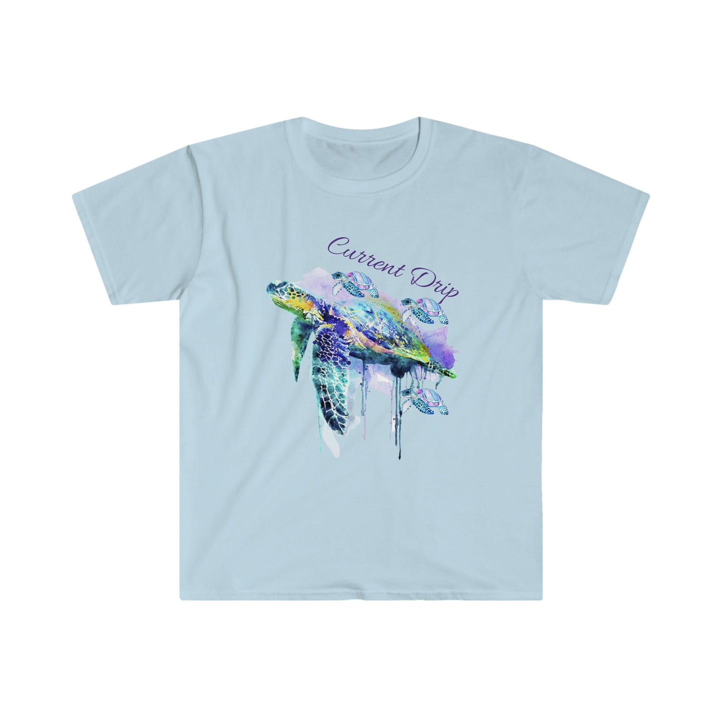 Unisex Softstyle T-Shirt, Turtles, watercolor, baby turtles, drifting, current, ocean, sea turtles