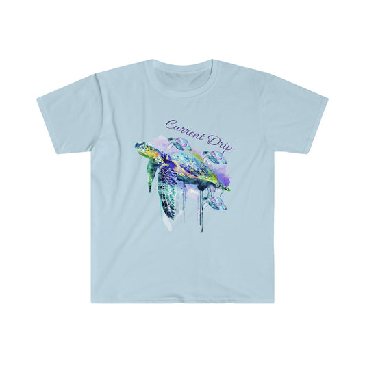 Unisex Softstyle T-Shirt, Turtles, watercolor, baby turtles, drifting, current, ocean, sea turtles