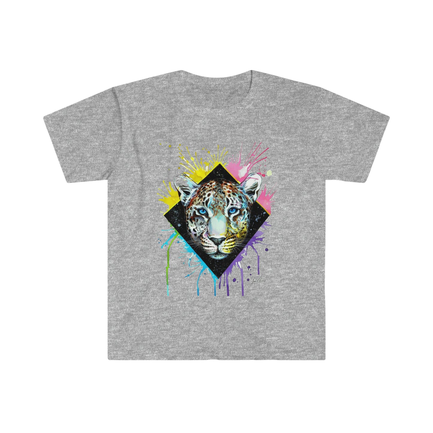 Unisex Softstyle T-Shirt, Jaguar, watercolor, animal print, colors, wild animal, endangered animal, unique blue eyes