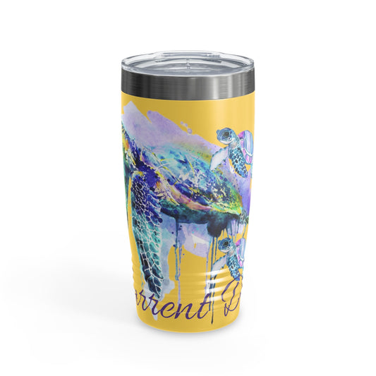 Ringneck Tumbler, 20oz, Watercolors, sea turtle, baby sea turtle, ocean turtle, water, paint