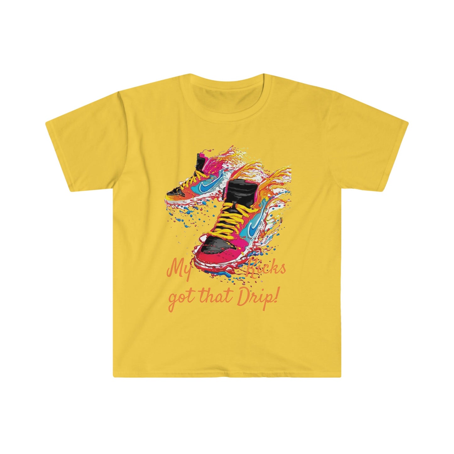 Unisex Softstyle T-Shirt, Dripping kicks, fresh kicks, sneakers, colorful sneakers, bright colors nikes