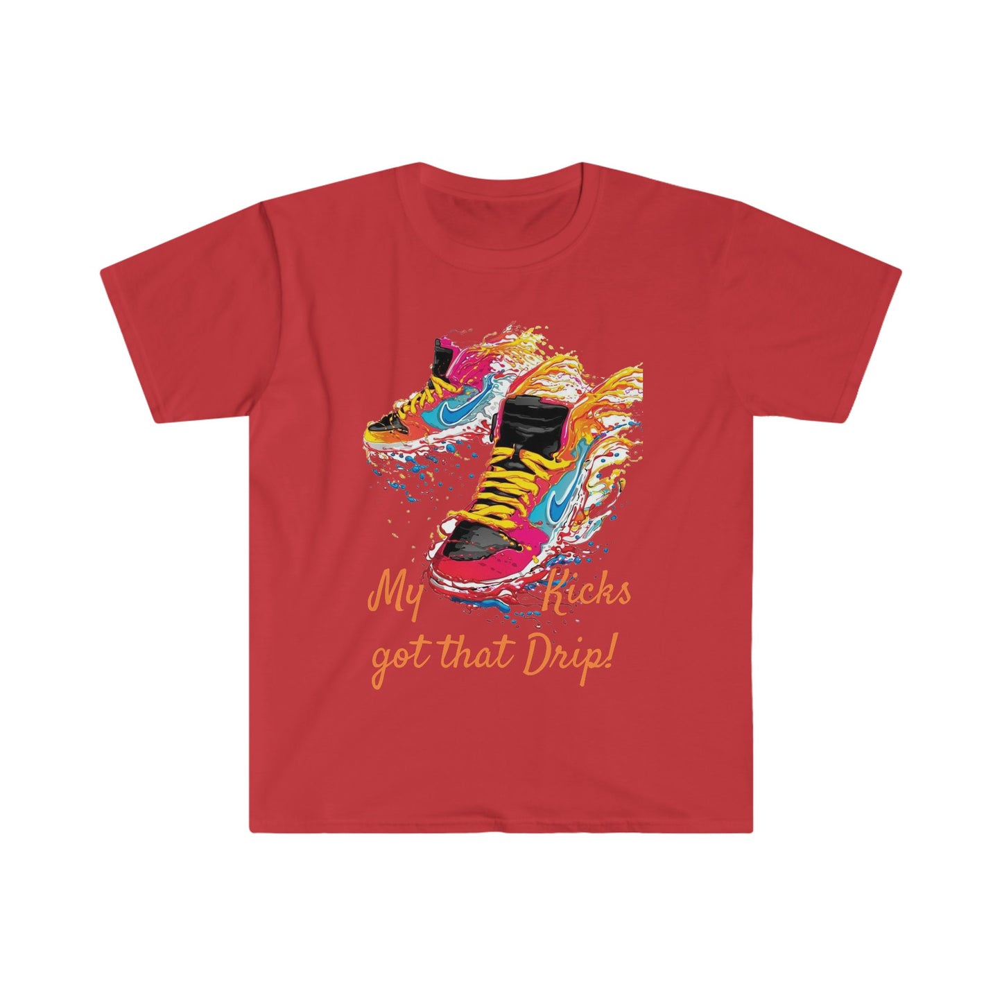 Unisex Softstyle T-Shirt, Dripping kicks, fresh kicks, sneakers, colorful sneakers, bright colors nikes