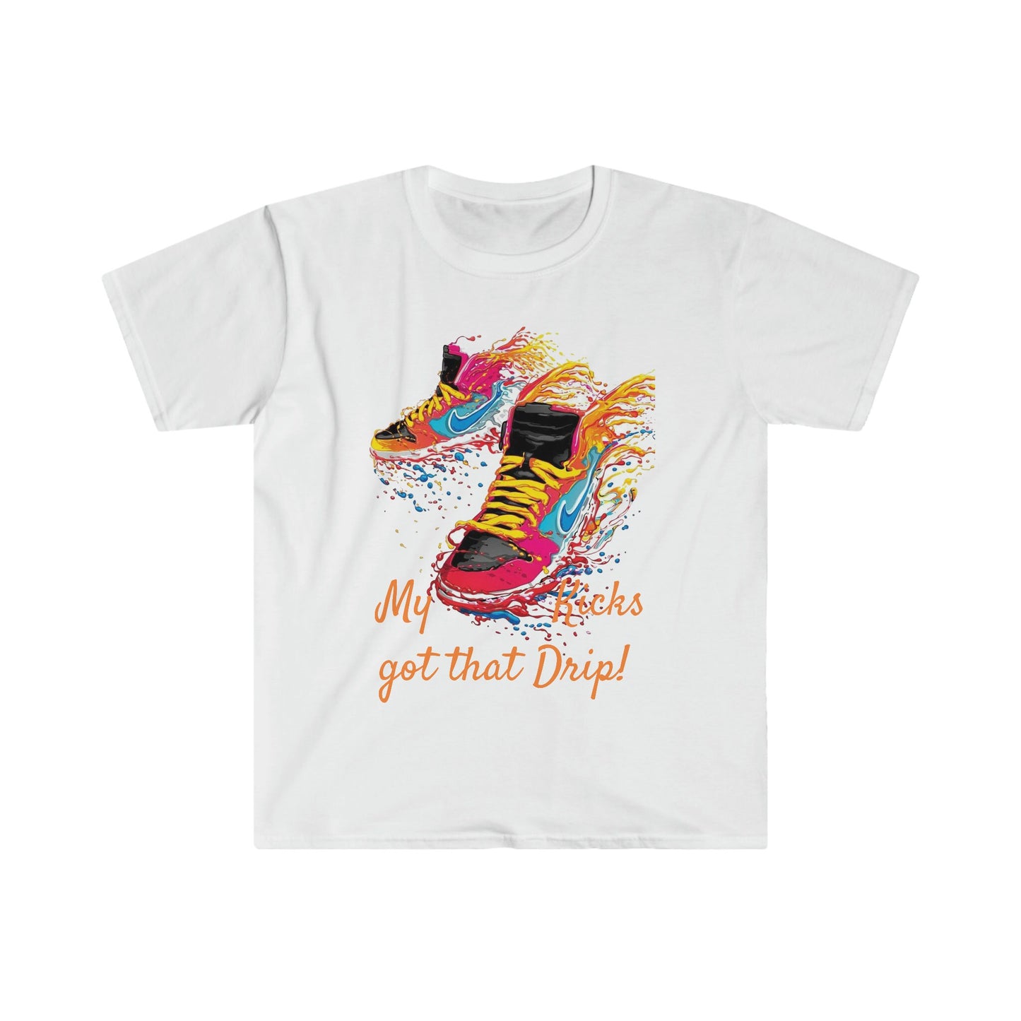 Unisex Softstyle T-Shirt, Dripping kicks, fresh kicks, sneakers, colorful sneakers, bright colors nikes
