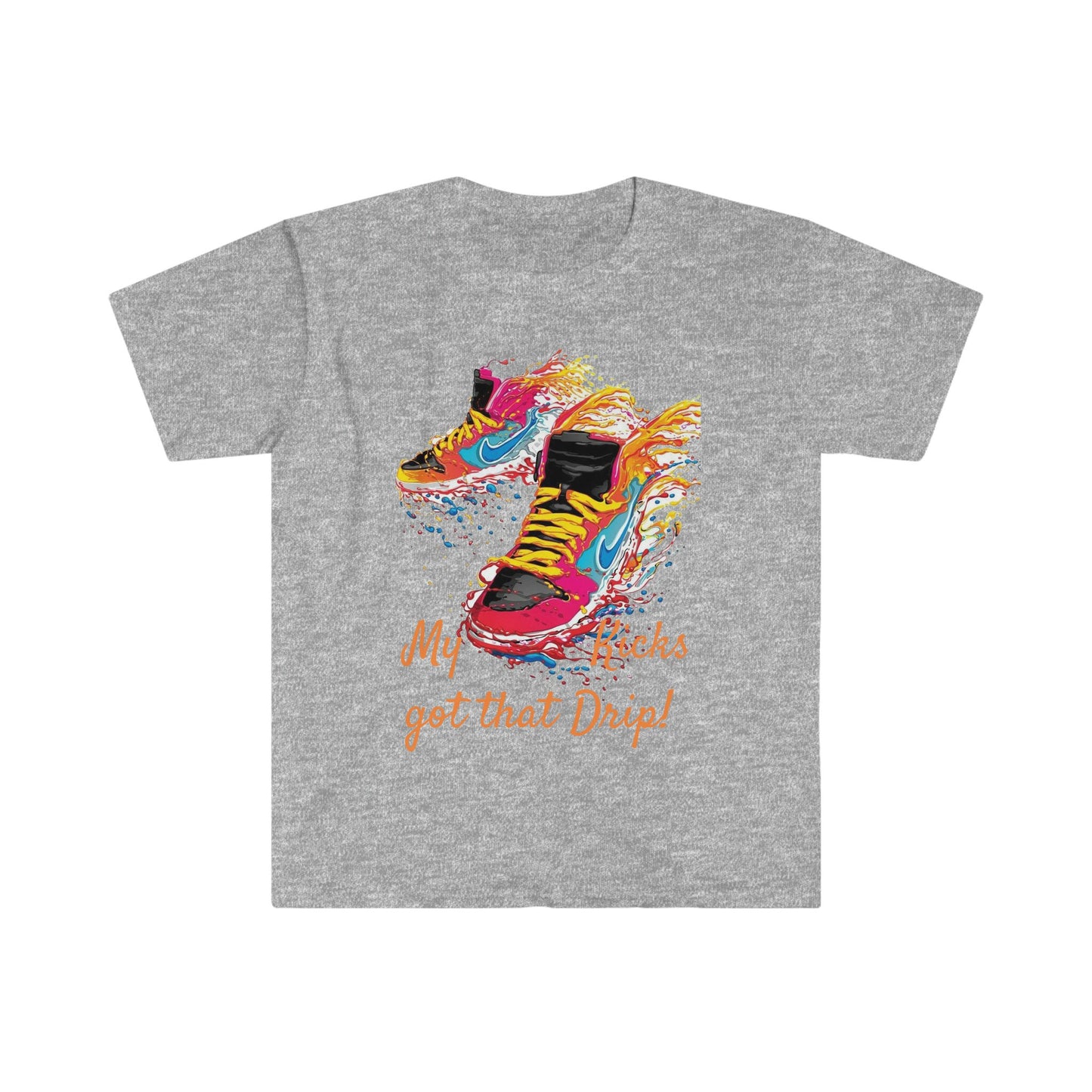 Unisex Softstyle T-Shirt, Dripping kicks, fresh kicks, sneakers, colorful sneakers, bright colors nikes