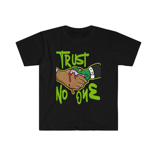 Unisex Softstyle T-Shirt, Snake handshake, Trust no one, Snake, Hand